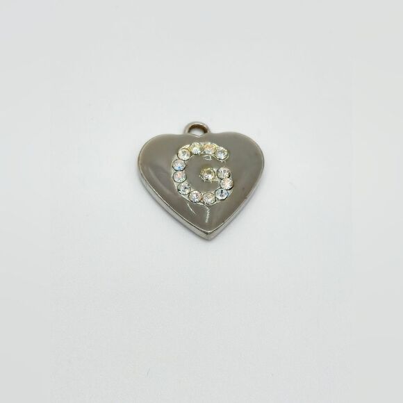 5/$25 Silver Grey rhinestone G initial heart shaped charm pendant - Picture 1 of 5